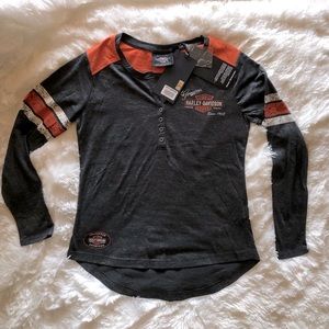 Harley Davidson Oil Can Henley Long Sleeve Tee